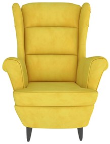 Poltrona de descanso com banco veludo amarelo mostarda