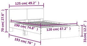 Estrutura de cama com cabeceira 120x190 cm cinzento cimento