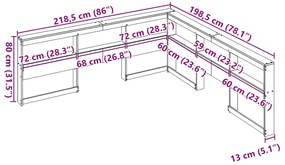 Estante cabeceira forma de L 180 cm madeira pinho maciça branco