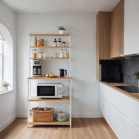 Armário de cozinha com estante para micro-ondas 40 x 80 x 167 cm cor de carvalho-branco 