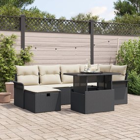 Conjunto de Sofás para Jardim de 7 Peças com Almofadas Preto Vime Poli