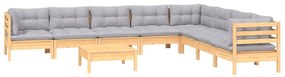 9 pcs conjunto lounge de jardim + almofadões cinza pinho maciço