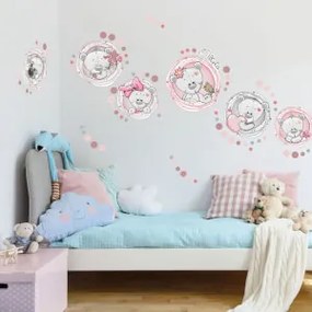 Autocolantes de parede - Ursinhos em cor rosa com o nome da criança