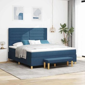 vidaXL Cama Box Spring com Colchão e Banco Azul 180x200 cm Tecido