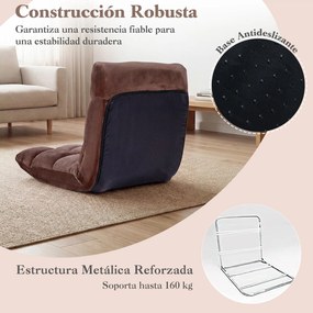 Sofá de chão dobrável 60 x 49,5 x 51 cm com encosto de 14 posições e enchimento de espuma macia para meditação, leitura e yoga Castanho