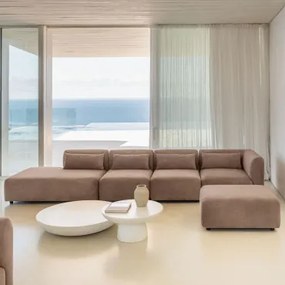 Sofá Modular De Canto Em 4 Peças Com Chaise Longue À Esquerda E Puff Fogler Bombazina Castanho Camel - Sklum
