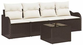 Conjunto de Sofás de Jardim de 5 Peças com Almofadas Marrom em Rattan