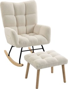 HOMCOM Cadeira de Balanço em Sherpa com Apoia-pés, Bolsos Laterais, Assento Grosso, Design Acolchoado, Creme | Aosom Portugal