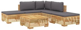 6 pcs conjunto lounge jardim c/ almofadões madeira teca maciça
