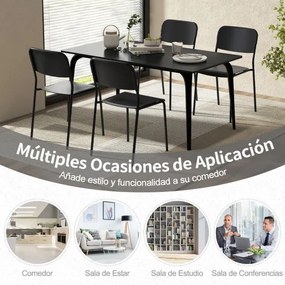 Conjunto de 4 cadeiras jantar empilháveis de plástico modernas com pernas de metal inclinadas para trás sem braços para cozinha, sala de jantar, resta