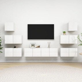 vidaXL 8 pcs conjunto de móveis de TV contraplacado branco brilhante