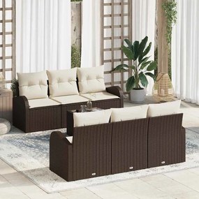 vidaXL Conjunto de Sofá de Jardim de 7 Peças com Cushions Castanho de Vime de Polietileno