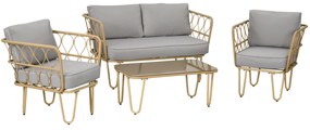 Conjunto de Jardim de 4 Peças em Vime Sintético com 2 Poltronas 1 Sofá