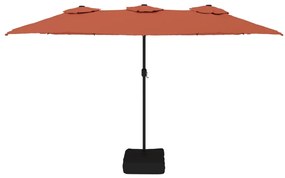 Guarda-sol Duplo com luzes LED 449x245 cm terracota