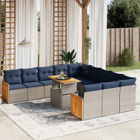 vidaXL 11 pcs conjunto sofás de jardim c/ almofadões vime PE cinzento