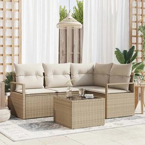 Conjunto de Sofá de Jardim vidaXL 5 Peças com Almofadas em Polirattan Castanho