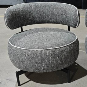 Poltrona de Sala com Assento Rotativo Revestida em Tecido Linho Assento Amplo Acolchoado Espesso Pés de Metal Cinzento Escuro