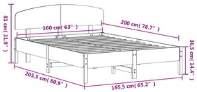 Estrutura de cama com cabeceira 160x200 cm pinho maciço