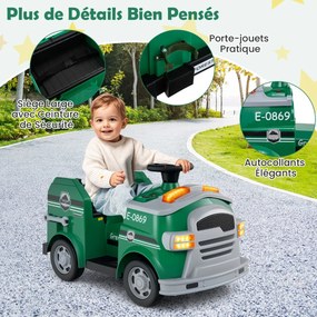 Carro elétrico infantil 12V caminhão de bombeiros, 4 rodas antiderrapantes com pá extintor de incêndio escada capacete de segurança vermelho