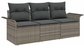 Conjunto de Sofá de Jardim de 3 Peças com Almofadas Cinza Rattan Polim