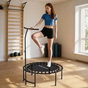 Trampolim de fitness com cordas elásticas, pega ajustável em 5 posições, capacidade de 100 kg, aço, Ø102x132 cm, preto