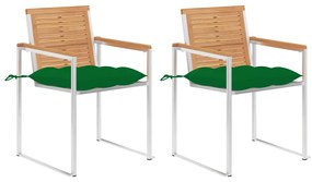 vidaXL Cadeiras de jardim com almofadões 2 pcs teca maciça e aço