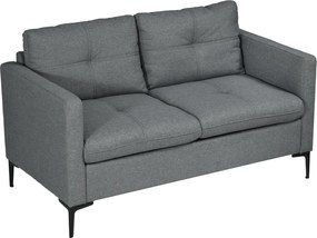 Sofá de 2 lugares contemporâneo com base em metal preto e tecido com efeito de linho cinzento escuro