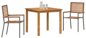 Conjunto de Jantar para Jardim vidaXL 3 Peças Cinza Poly Rattan Acácia