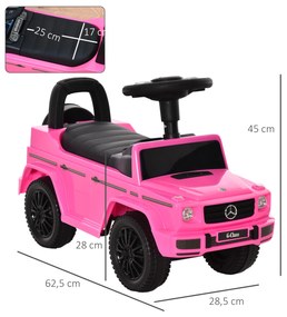 Carro Andador para Bebés com Licença Mercedes G350 com Compartimento de Arrumação e Volante Carga 25 kg 62,5x28,5x45 cm Rosa