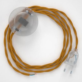 Cabo para candeeiro de chão, TM25 Mostarda  Seda Artificial 3 m. Escolha a cor da ficha e do interruptor. - Transparente
