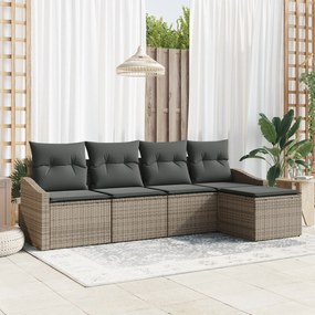 Conjunto de Jantar Jardim de 5 Peças com Almofadas Cinza Rattan PE