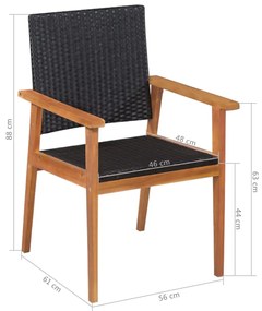 7 pcs conjunto de jantar para jardim vime PE preto e castanho