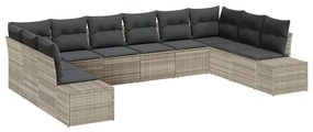 Conjunto de Sofá para Jardim com 10 Peças e Almofadas Cinza-Claro em P