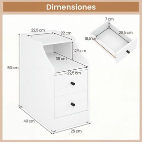 Mesa de Cabeceira, 40 x 25 x 50 cm, Estação de Carregamento Integrada, Branco