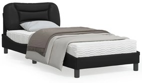 Estrutura de cama c/ cabeceira 90x190 cm couro artificial preto