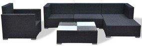 6 pcs conjunto lounge de jardim c/ almofadões vime PE preto