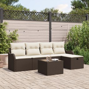 Conjunto de Sofá de Jardim de 6 Peças com Almofadas Castanho Rattan Si