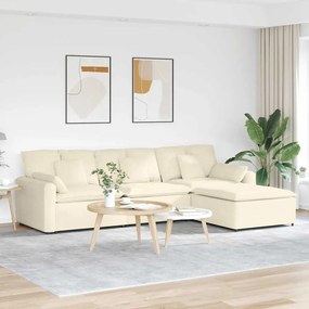 vidaXL Sofá modular com pufes e almofadas creme