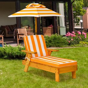Poltrona reclinável de exterior para crianças com guarda-sol removível e regulável em tensão para pátio 92 x 49 x 106 cm Amarelo e branco