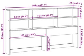 Cabeceira com arrumação 200 cm pinho maciço castanho-mel