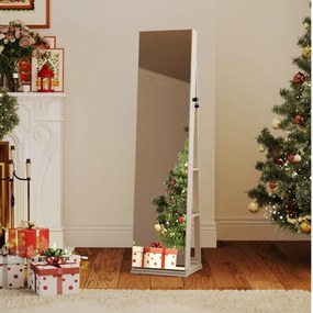 Armário giratório de 360° para joias com espelho de corpo inteiro 43 x 38 x 160 cm e prateleiras Espelho de maquilhagem Branco