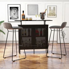 Mesa de bar alta Armário de bar em metal com 2 estantes para vinhos e 6 suportes para copos Suporte de bar Cozinha Pub 120 x 50 x 106,5 cm Preto