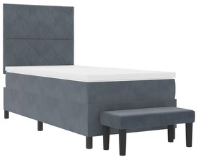 Cama Box Spring com Colchão &amp; Banco Cinza Escuro 90x200 cm Veludo
