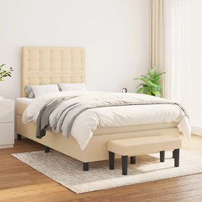 Cama boxspring com colchão 120x190 cm tecido cor creme