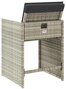 Cadeiras de jardim com almofadões 4 pcs vime PE cinzento-claro