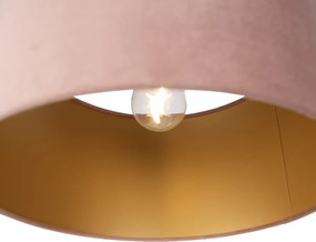 Candeeiro suspenso preto com abajur rosa e interior dourado 35cm 3-luzes - Cava