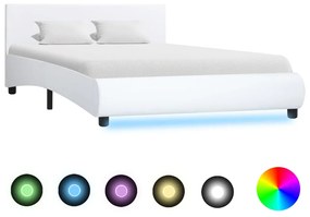 285489 vidaXL Estrutura de cama com LED 140x200 cm couro artificial branco