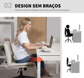 Cadeira de Escritório com Assento Largo sem Apoios de Braço Rodas Altura Ajustável Giratória Função Basculante 62x67x83-93 cm Bege