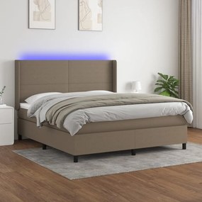 vidaXL Cama box spring colchão/LED 160x200 cm tecido cinza-acastanhado