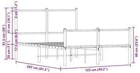 Estrutura de cama sem colchão 120x200cm metal carvalho castanho